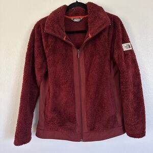 The North Face Furry Fleece Teddy Full Zip Burgundy Jacket Womens Medium Pockets